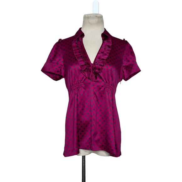 Banana Republic fuchsia gray polka dots short sleeves blouse size 4 - Picture 10 of 12